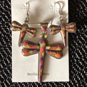 Dragonfly pendant and earrings